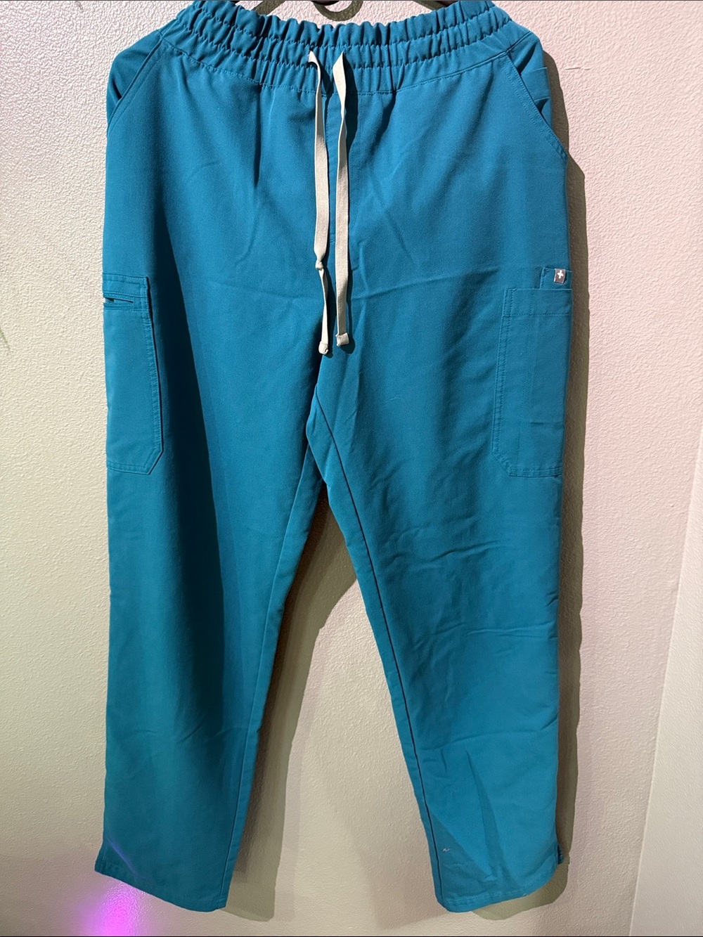 Figs Pacific Blue Drawstring Cargo scrubs. Size large/tall